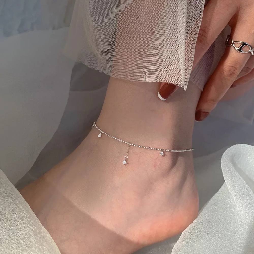 New Sterling Silver 925 Crystal Stars Anklet Bracelet